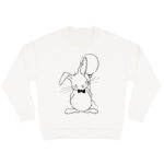 Duurzame offwhite sweater met zwarte konijn print, unisex trui