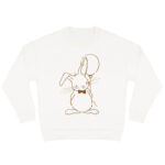 Duurzame offwhite sweater met caramelkleurige konijn print, unisex trui