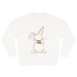 Duurzame offwhite sweater met caramelkleurige konijn print, unisex trui
