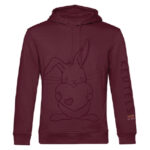 Duurzame bordeauxrode hoodie met donkerder bordeauxrode konijn print, unisex trui