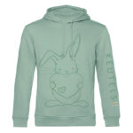 Duurzame mint kleurige hoodie met saliegroene konijn print, unisex trui