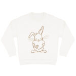 Duurzame offwhite sweater met caramelkleurige konijn print, unisex trui