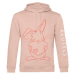 Duurzame zacht roze hoodie met koraalkleurige konijn print, unisex trui