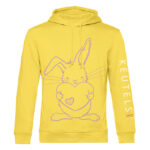 Duurzame zacht gele hoodie met lila konijn print, unisex trui