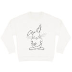 Duurzame offwhite sweater met zwarte konijn print, unisex trui
