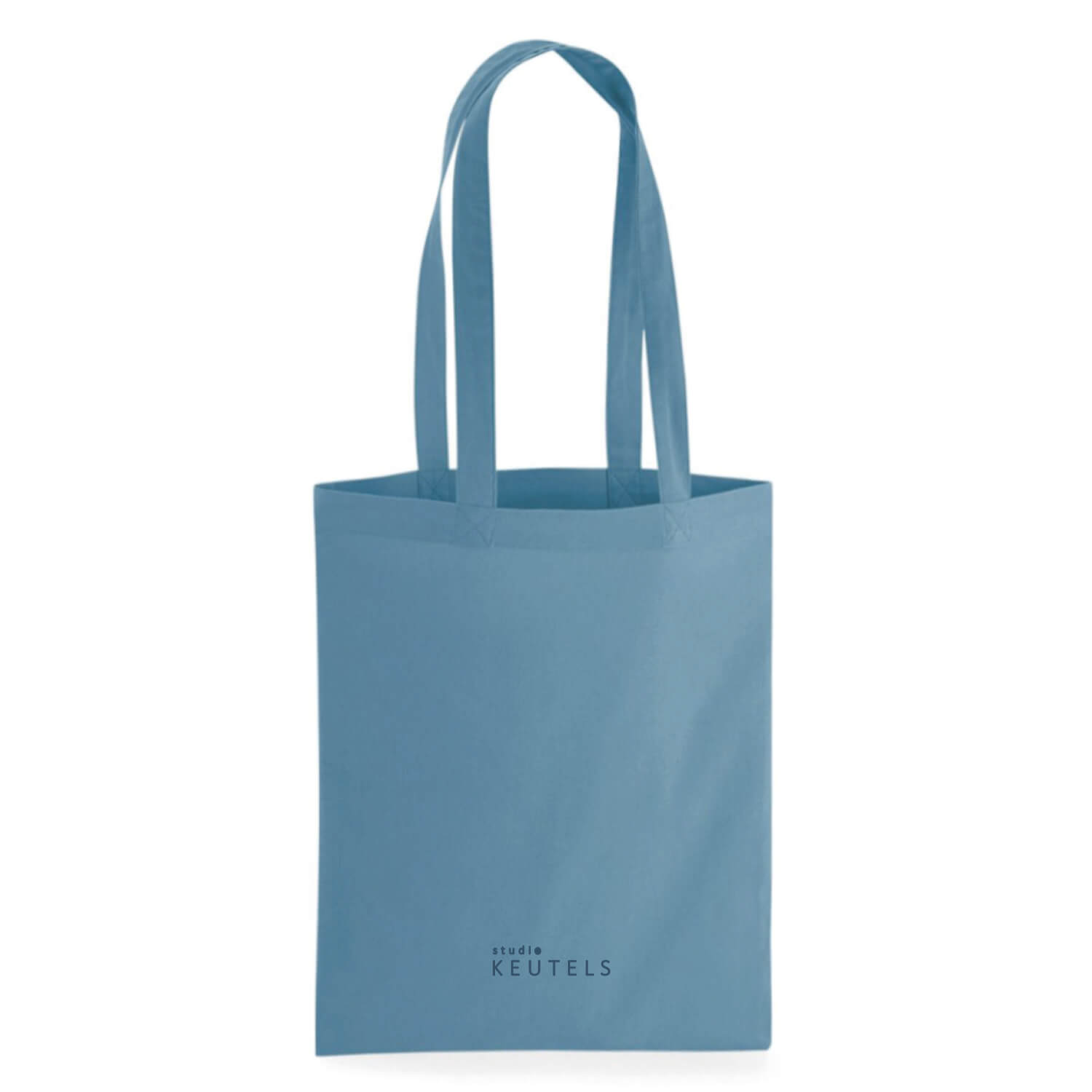 Achterkant van duurzame katoenen tas van Studio Keutels in de kleur Indigo