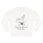 Duurzame offwhite sweater met zwarte konijn print, unisex trui