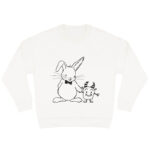 Duurzame offwhite sweater met zwarte konijn print, unisex trui