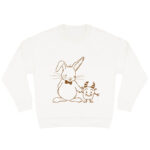 Duurzame offwhite sweater met caramelkleurige konijn print, unisex trui