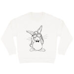 Duurzame offwhite sweater met zwarte konijn print, unisex trui