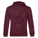 Duurzame bordeauxrode hoodie met donkerder bordeauxrode konijn print, unisex trui