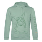 Duurzame mint kleurige hoodie met saliegroene konijn print, unisex trui