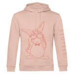 Duurzame zacht roze hoodie met donkerder roze konijn print, unisex trui