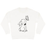 Duurzame offwhite sweater met zwarte konijn print, unisex trui