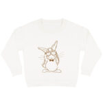 Offwhite sweater voor kinderen met caramelkleurige print van stoer konijn Guus met een pilotenmuts en -bril.