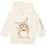 Baby hoodie in de kleur natural met print van konijn Guus als piloot – zacht, duurzaam, biologische katoenmix